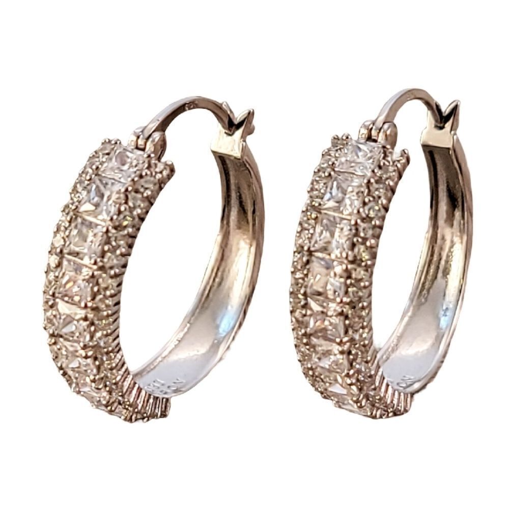 Dee Berkley Designer CZ Sterling 1" Hoop Earrings